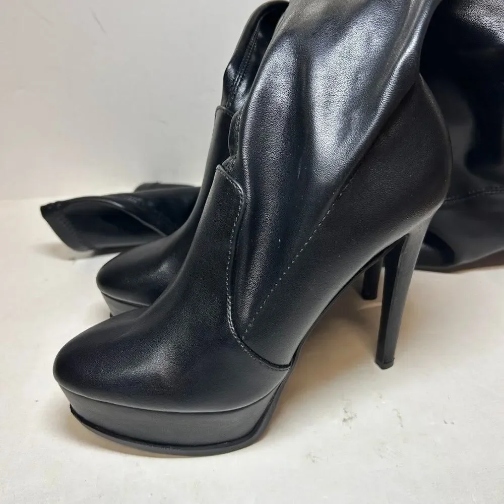 Thalia Sodi Womens 5.5 M Black Silena Zip Up Over The Knee Boots DISPLAY QH3